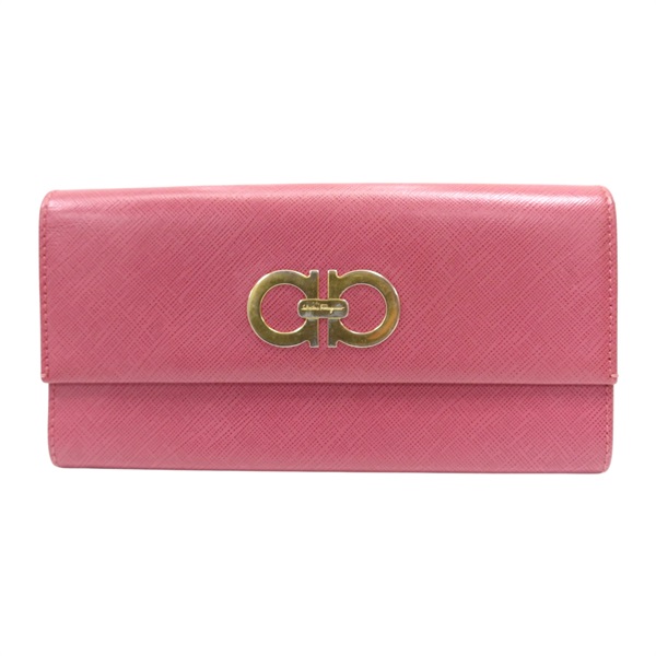 粉紅色 牛皮 Wallet 扣式長夾【Salvatore Ferragamo 費拉格慕】