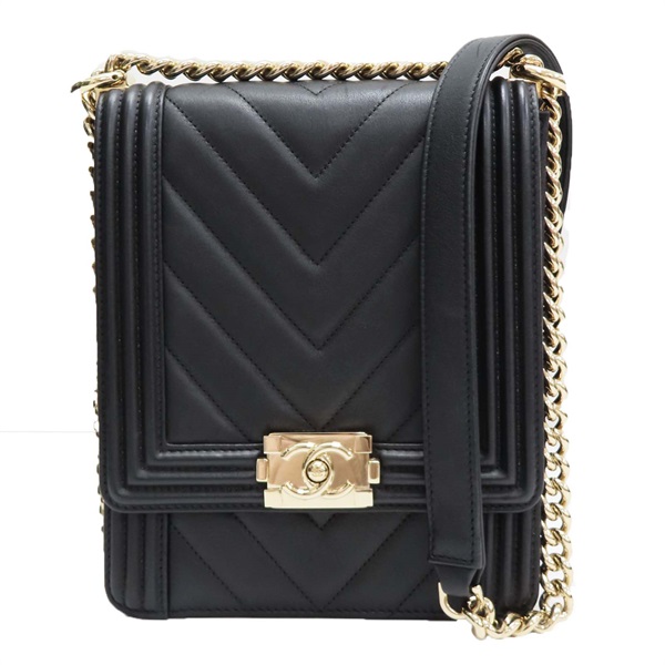 黑色 羊革 North South Boy Flap 單肩包 肩背包【CHANEL 香奈兒】 AS0130