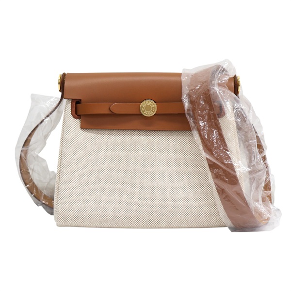 棕色牛皮 米白色帆布 Mini Herbag zip 20 肩背包 K刻【HERMES 愛馬仕】