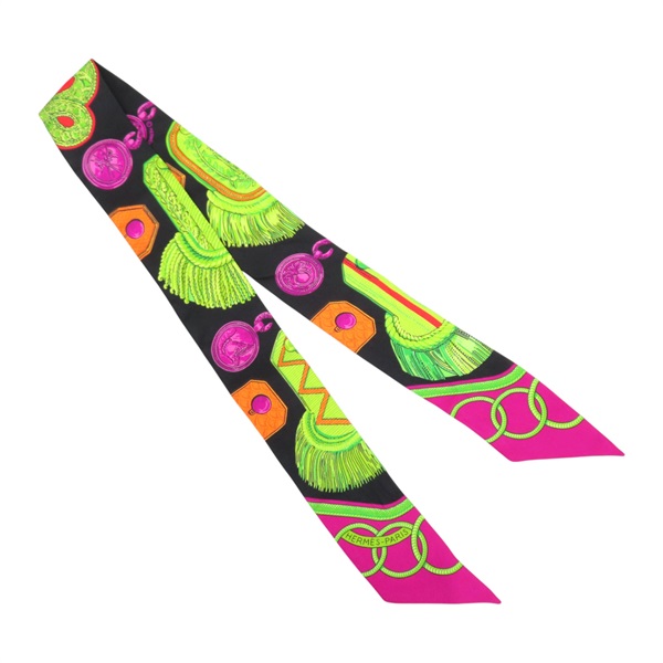 粉/黑色 twily 絲綢 絲巾【HERMES 愛馬仕】 H063983S