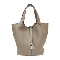 棕色 牛皮 Picotin Lock 22 手提包 Z刻/18/PHW【HERMES 愛馬仕】