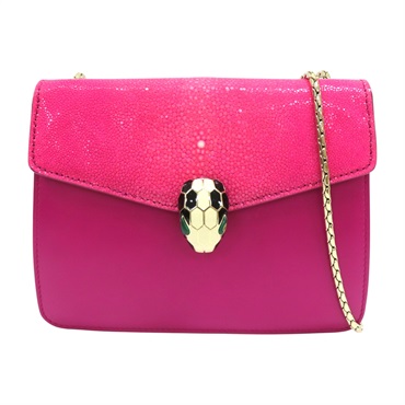 粉紅色 牛皮 Galuchat Serpenti Forever 鍊帶 肩背包【BVLGARI 寶格麗】