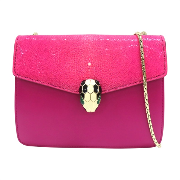 粉紅色 牛皮 Galuchat Serpenti Forever 鍊帶 肩背包【BVLGARI 寶格麗】