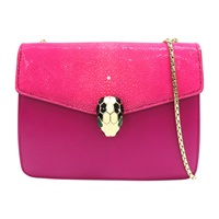 粉紅色 牛皮 Galuchat Serpenti Forever 鍊帶 肩背包【BVLGARI 寶格麗】