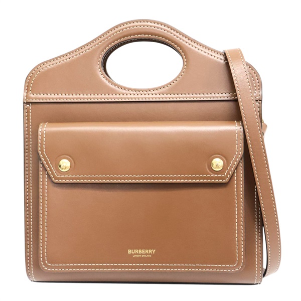 棕色 牛皮 mini pocket bag 肩背包【BURBERRY 巴寶莉】 8014776