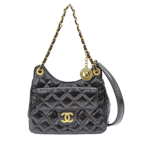 黑色 亮面漆皮 菱格紋 Matelasse Small Hobo Bag 肩背包【CHANEL 香奈兒】 AS3710