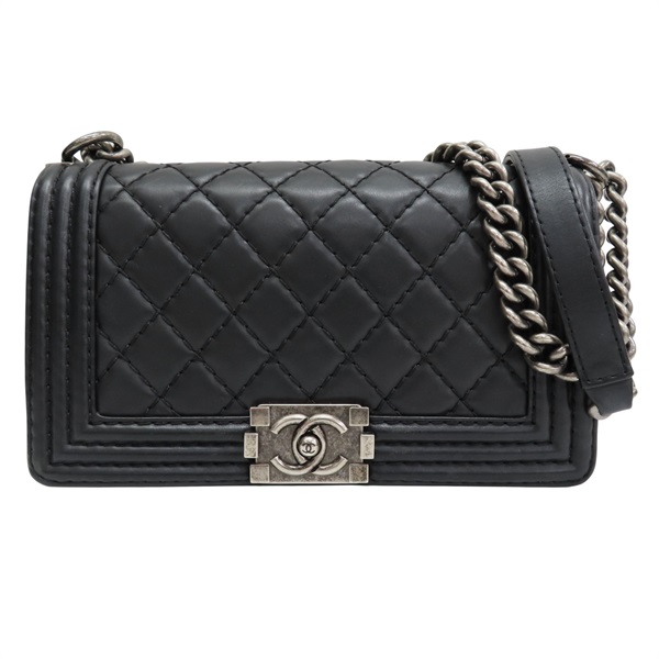 黑色 羊皮 Boy25 鍊帶肩背包 銀釦 (無卡)【CHANEL 香奈兒】 A67086