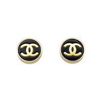 黑色 鍍金 圓形耳環【CHANEL 香奈兒】 ABA032