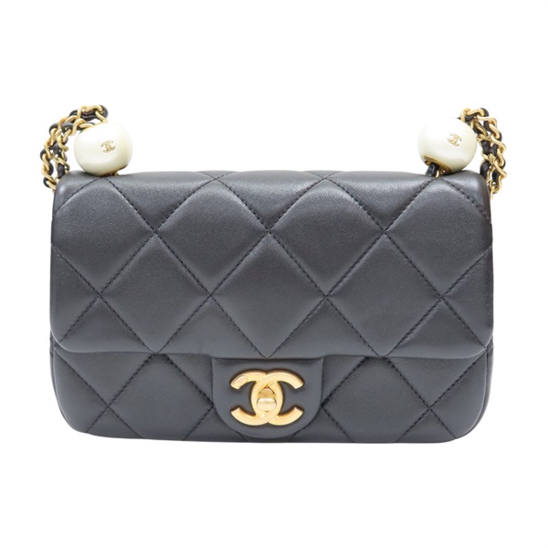 黑色 羊皮 pearl mini flap bag 肩背包【CHANEL 香奈兒】 AS4861