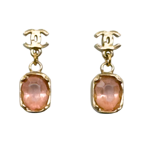 粉色 水晶 鍍金 吊墜耳環【CHANEL 香奈兒】