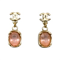 粉色 水晶 鍍金 吊墜耳環【CHANEL 香奈兒】