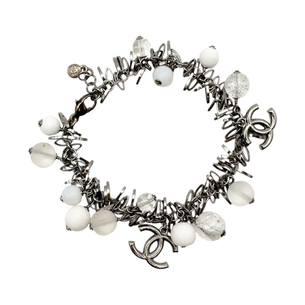 銀/白色 金屬 串珠 手鍊【CHANEL 香奈兒】