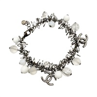 銀/白色 金屬 串珠 手鍊【CHANEL 香奈兒】