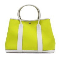 黃色帆布 白色牛皮 Garden Party 36 手提包 銀扣 Y刻【HERMES 愛馬仕】