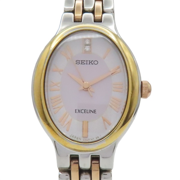 白色錶盤 不鏽鋼 金色鍍金 Exceline 腕錶【SEIKO 精工錶】 V111-0BC0