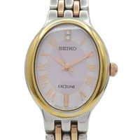 白色錶盤 不鏽鋼 金色鍍金 Exceline 腕錶【SEIKO 精工錶】 V111-0BC0