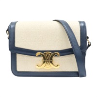 米白帆布 深藍色牛皮 Teen Triomphe 肩背包【CELINE 賽琳】 188882-DAQ-01NA