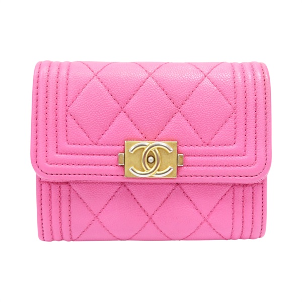 粉色 菱格紋 牛皮 flap card case 扣式短夾【CHANEL 香奈兒】 A80603 RR1520