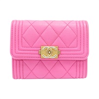 粉色 菱格紋 牛皮 flap card case 扣式短夾【CHANEL 香奈兒】 A80603 RR1520