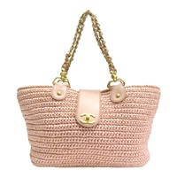 粉紅色 牛皮 拉菲草編織 chain tote 肩背包【CHANEL 香奈兒】