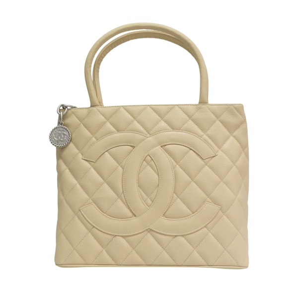 米色 荔枝紋牛皮 手提包 銀扣【CHANEL 香奈兒】 A01804