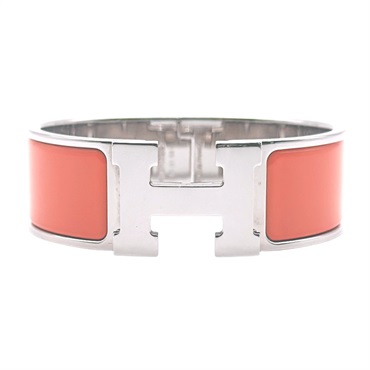 鮭魚粉紅琺瑯 銀色鍍金 Clic H 手環【HERMES 愛馬仕】