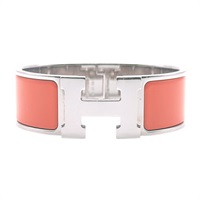 鮭魚粉紅琺瑯 銀色鍍金 Clic H 手環【HERMES 愛馬仕】