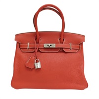 鮮紅/白色 Togo牛皮 Birkin 30 柏金包 手提包 □O刻 銀扣【HERMES 愛馬仕】