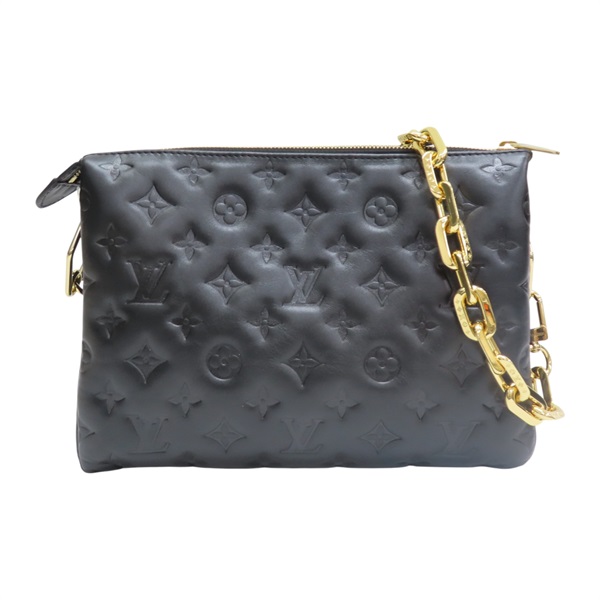 黑色 小羊皮壓紋 Coussin PM 單肩包【LOUIS VUITTON LV 路易威登】 M57790