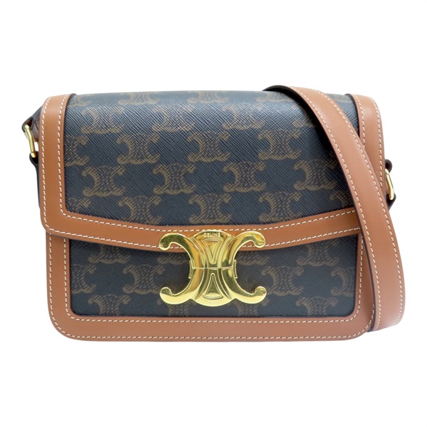 棕色 牛皮 Triomphe PVC塗層帆布 Teen 肩背包【CELINE 賽琳】 188882BZ4.04LU