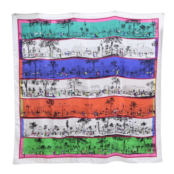 灰色 絲綢 羊絨 A l'Ombre des Boulevards 方巾 140x140【HERMES 愛馬仕】