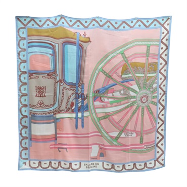 粉色 喀什米爾 真絲 Balade en Berline 方巾【HERMES 愛馬仕】