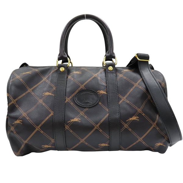 黑色 牛皮 波士頓包 兩用包【Longchamp 瓏驤】