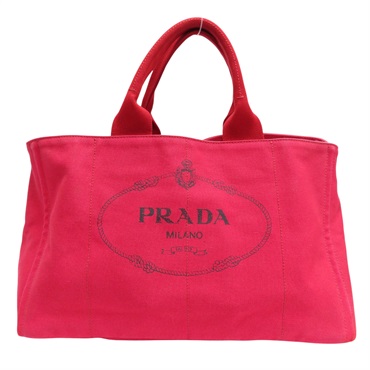 紅色帆布 棕色牛皮 Canapa large bag 手提包【PRADA 普拉達】 BN1872