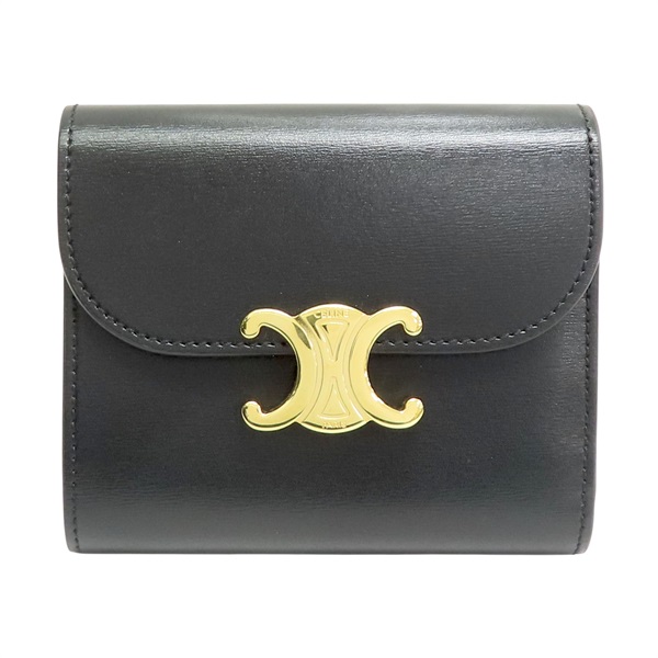 黑色 牛皮 Small Flap Triomphe Wallet 扣式短夾【CELINE 賽琳】 10D783DPV.38NO