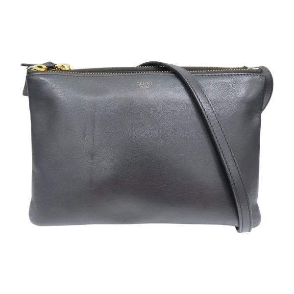 黑色 羊皮 Trio 斜背包 肩背包【CELINE 賽琳】 165113