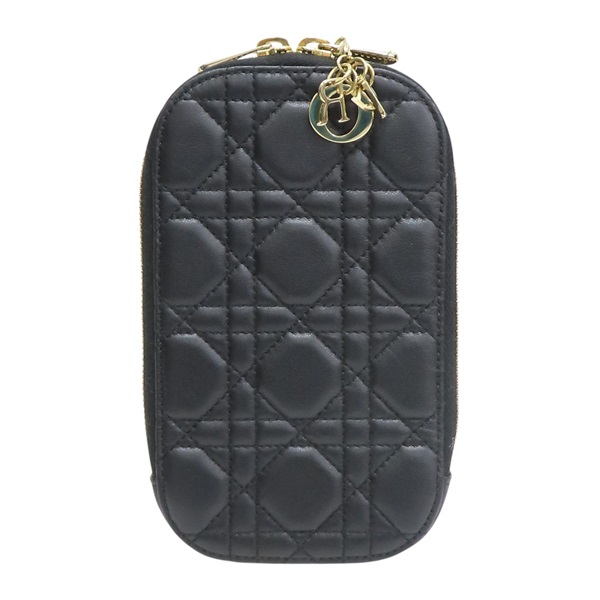 黑色 籐格紋 牛皮 Cannage Phone Holder 拉鍊長夾【DIOR 迪奧】 S0872ONMJ-M900