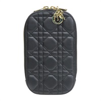 黑色 籐格紋 牛皮 Cannage Phone Holder 拉鍊長夾【DIOR 迪奧】 S0872ONMJ-M900