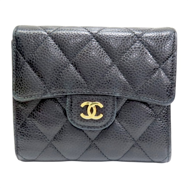 黑色牛皮 菱格紋 荔枝紋 扣式短夾 金扣【CHANEL 香奈兒】 AP0231