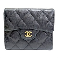 黑色牛皮 菱格紋 荔枝紋 扣式短夾 金扣【CHANEL 香奈兒】 AP0231