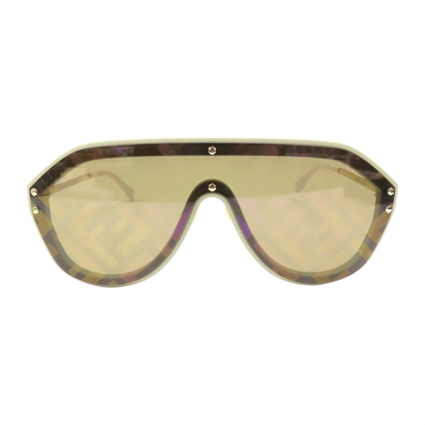 棕色 LOGO鏡面 白色鏡框 鍍金 滿版太陽眼鏡【FENDI 芬迪】 FFM0039