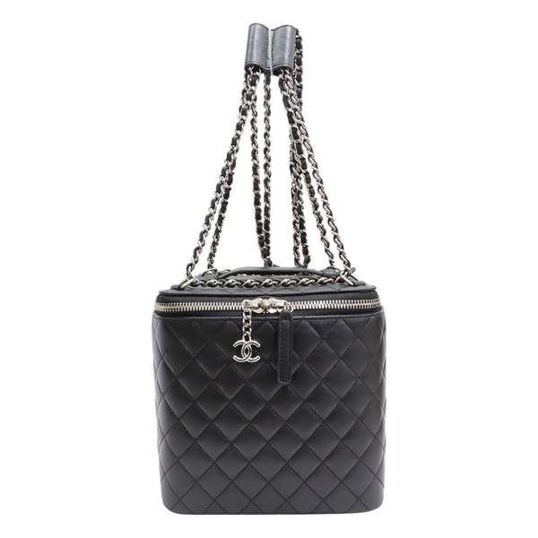 黑色 菱格紋牛皮 square vanity bag 化妝包 肩背包【CHANEL 香奈兒】