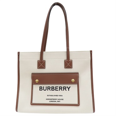 白色帆布 棕色牛皮 肩背包【BURBERRY 巴寶莉】 8044138
