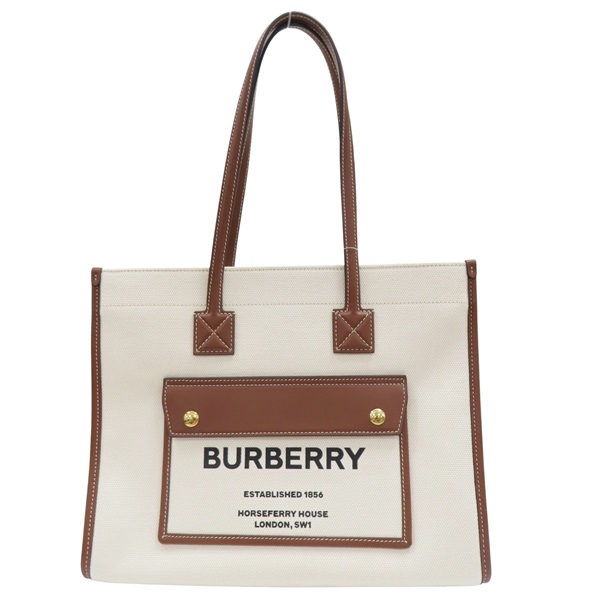白色帆布 棕色牛皮 肩背包【BURBERRY 巴寶莉】 8044138