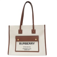 白色帆布 棕色牛皮 肩背包【BURBERRY 巴寶莉】 8044138
