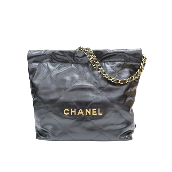 黑色 牛皮 22 鍊帶肩背包 金扣【CHANEL 香奈兒】 AS3260