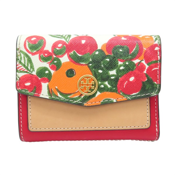 白/紅色 水果籃印花 牛皮 扣式短夾【TORY BURCH 湯麗柏琦】