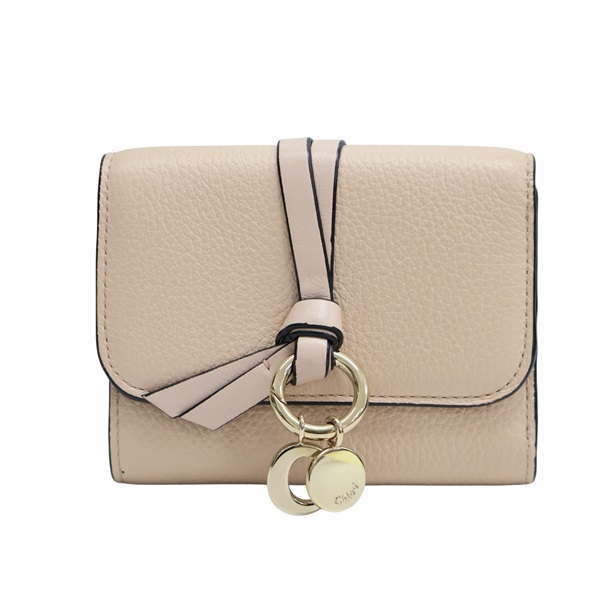 粉膚色 牛皮 金扣 三折短夾【Chloe 克羅伊】