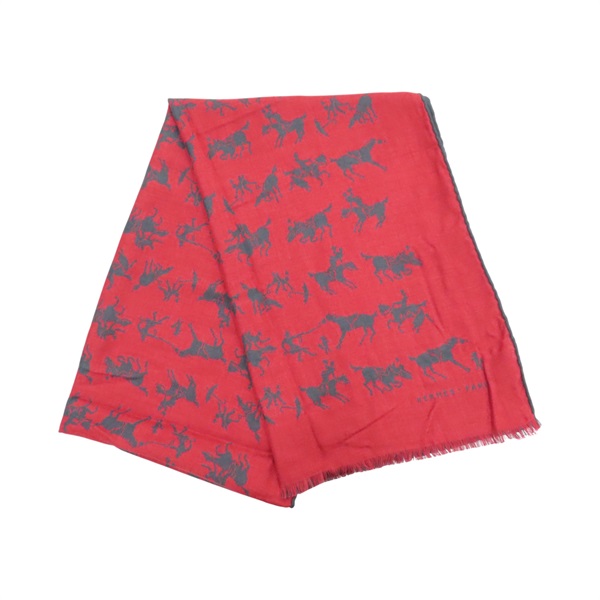 黑/紅色 羊絨 圍巾【HERMES 愛馬仕】