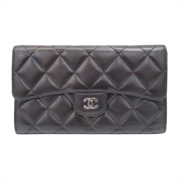 黑色 菱格紋牛皮 三折 扣式長夾【CHANEL 香奈兒】 A31506